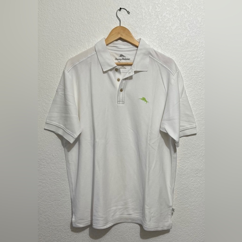 *Tommy Bahama White Supima Cotton Mens Polo Shirt Short Sleeve Size L